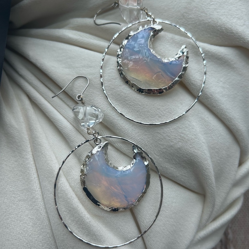Silver Moon Hoop Earrings - Picture 4 of 5